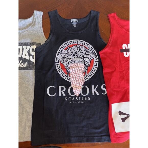 3 Crooks And Castles Mens Tank Top Small S Graphic Red Camjsa Medusa Logo Lotof3 - Picture 4 of 10